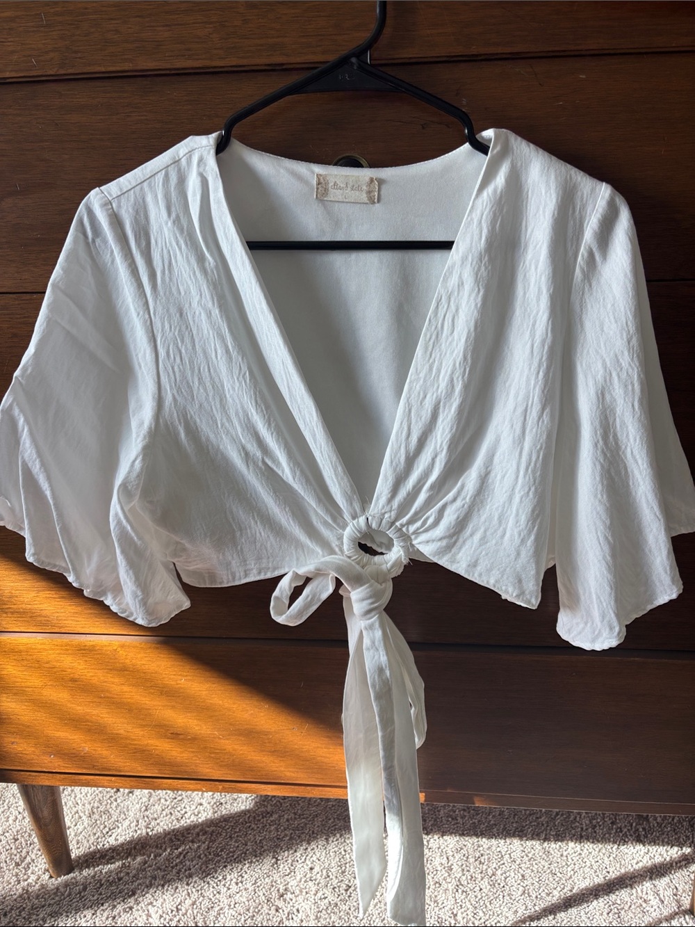 Altar'd State White Tie-Front Flutter Sleeve Crop Top